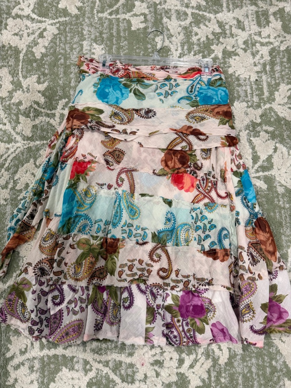 Allison Brittney Paisley Floral Tiered Skirt in Turquoise, Purple & Brown